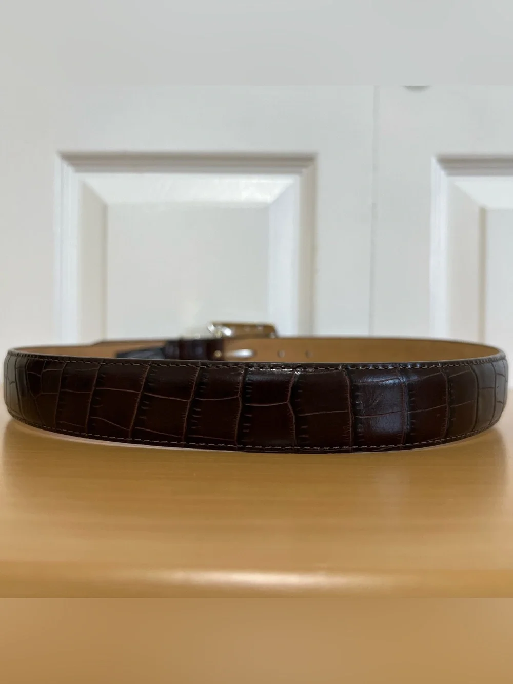 Brighton Classic Brown Croc-Embossed Leather Belt Ornate Silver Buckle 34/Large